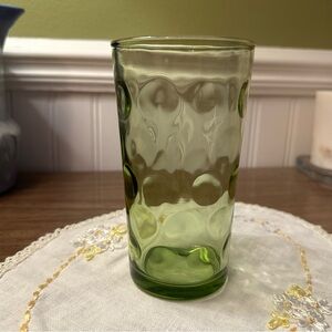 Vintage Hazel Atlas Eldorado Green Glass Optic Dot 10oz Tumbler